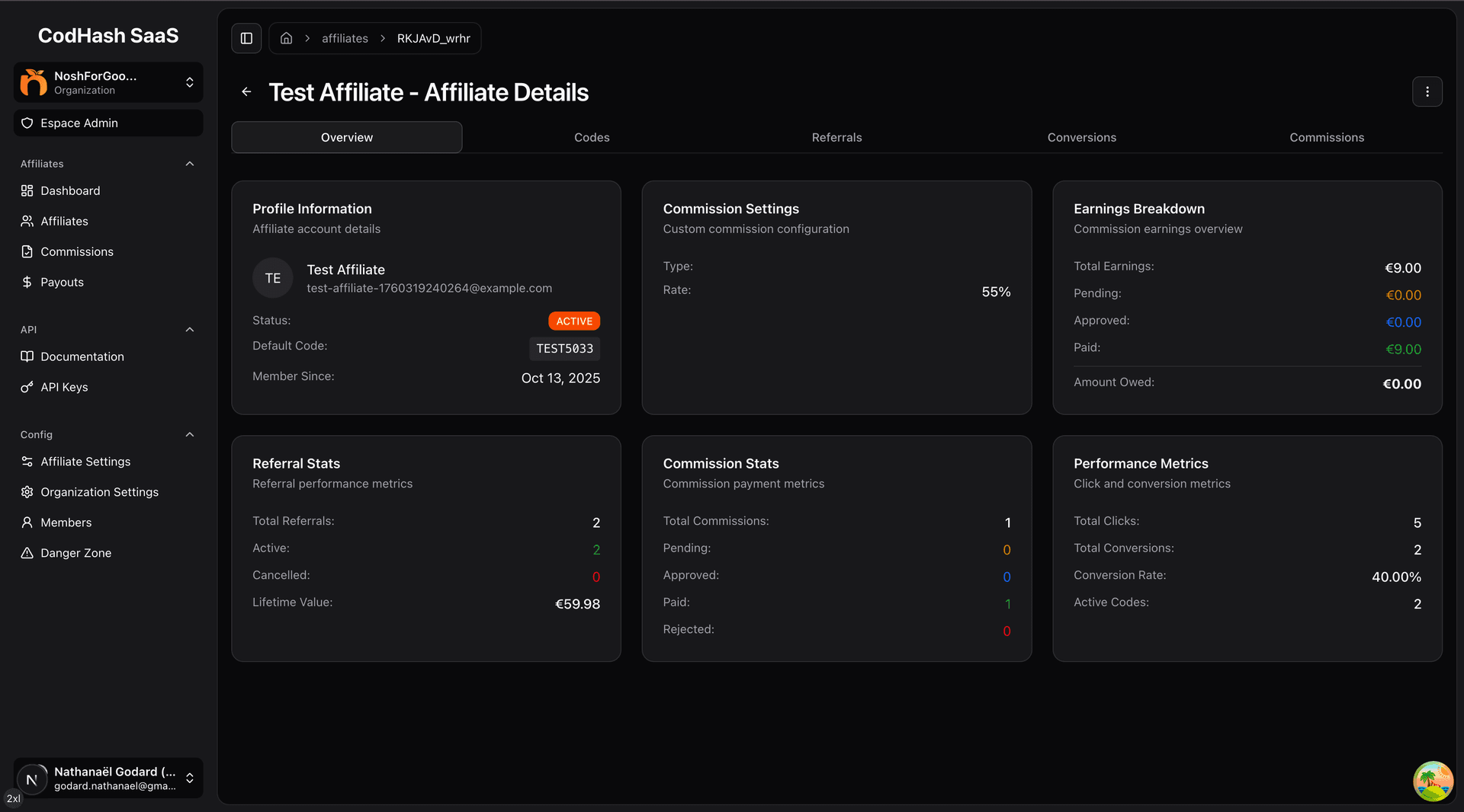 Affiliate portal dashboard